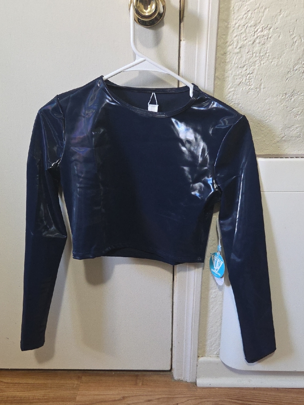 Navy Blue Shiny Wet Look Swim Top And Bottom, New With Tags, Never Worn